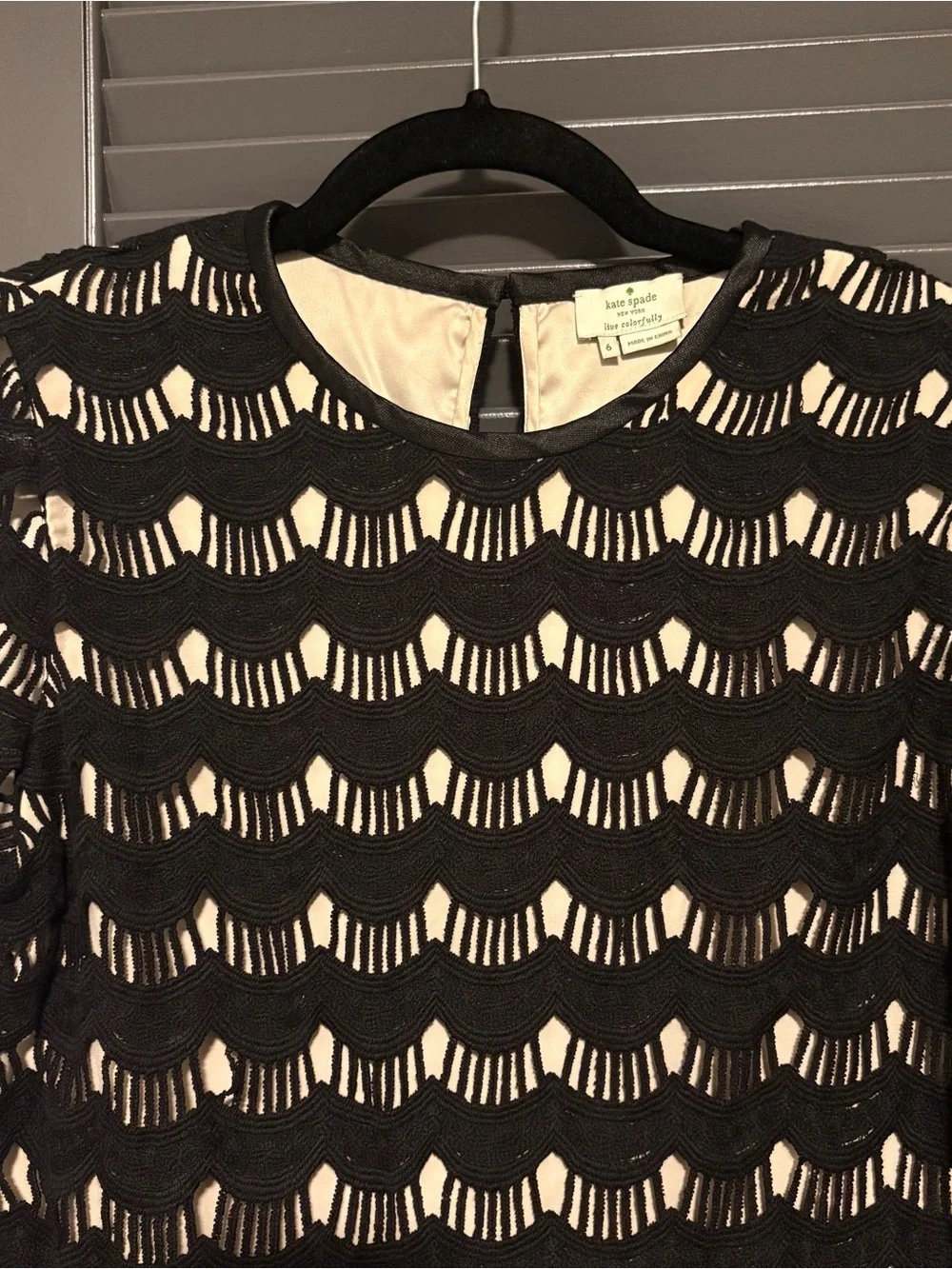 Kate Spade Black Lace Overlay Top with Cream Lining